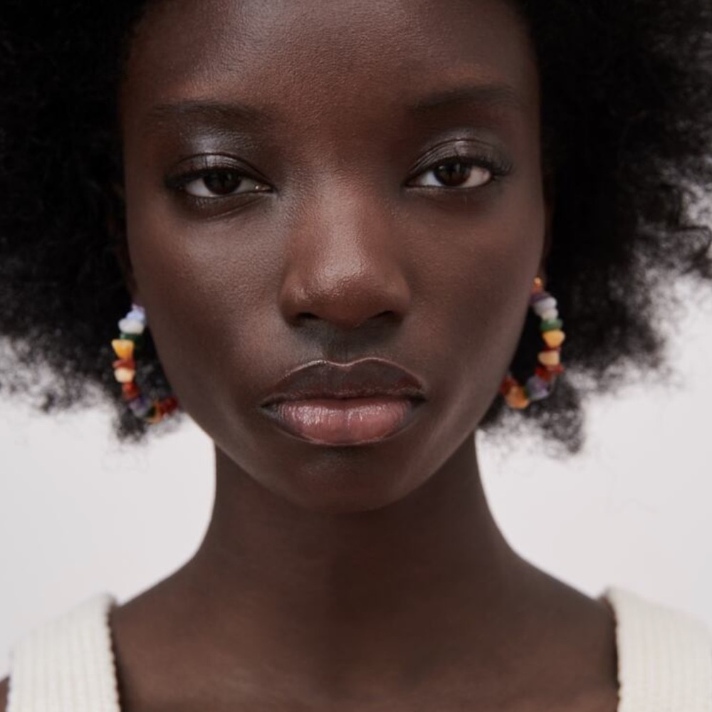 Zara Multicolored Stone Medium Sized Hoop Earrings